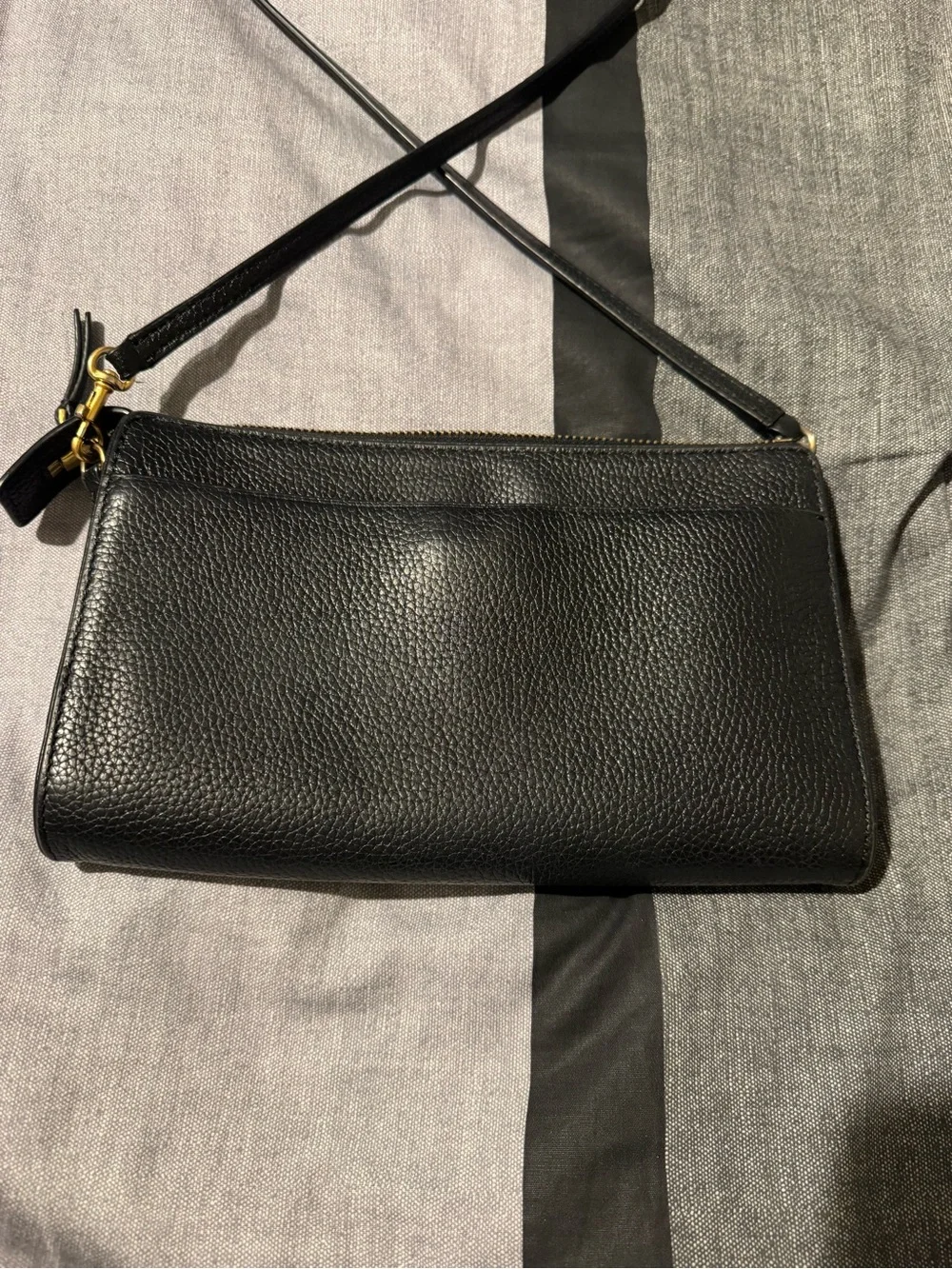 Tory Burch Black Pebbled Leather Logo Crossbody
